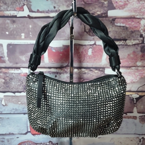 Zara Handbags - Zara Crystal Studded Black Satin Bag